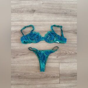 Teal and Blue Lace Lingerie Set